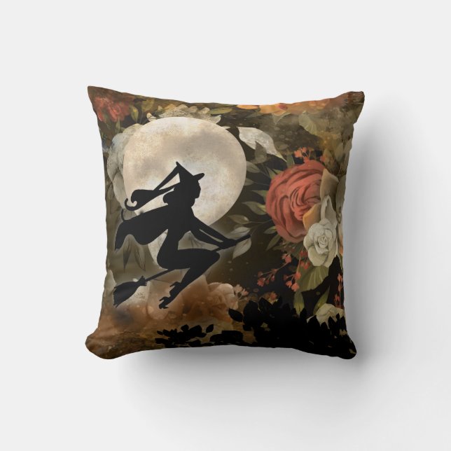 Witch en Moon Floral Kussen (Voorkant)