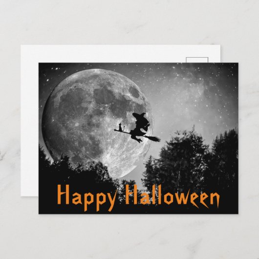 Witch en Moon Halloween  Briefkaart (Voorkant / Achterkant)