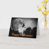 Witch en Moon Halloween  Kaart (Gele Bloem)