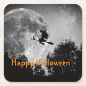 Witch en Moon Halloween Kartonnen Onderzetters (Voorkant)