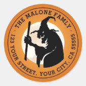 Witch en moon Halloween oranje terugkeeradres Ronde Sticker (Voorkant)