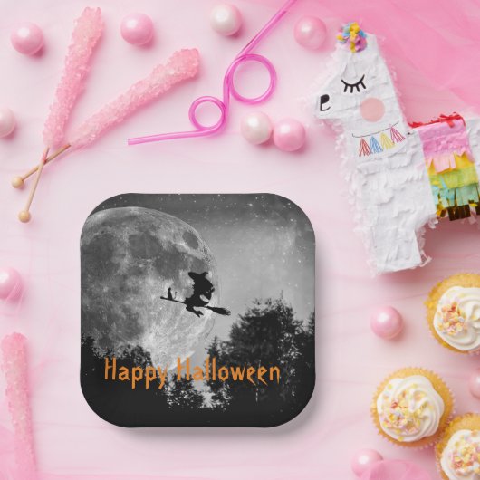 Witch en Moon Halloween  Papieren Bordje (Feest)