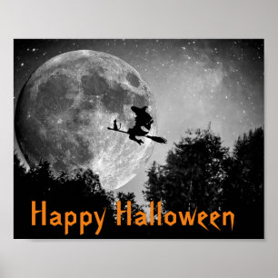 Witch en Moon Halloween  Poster