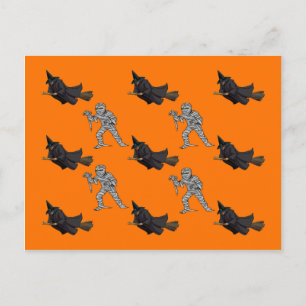 Witch en Mummy Pattern Halloween Briefkaart