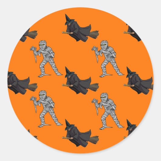 Witch en Mummy Pattern Halloween Sticker (Voorkant)