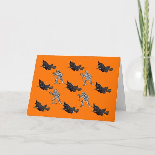 Witch en Mummy Pattern Halloween Wenskaart Kaart (Voorkant)