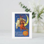 Witch en Owl op de Moon  Halloween Briefkaart (Staand voorkant)