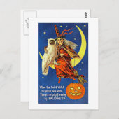 Witch en Owl op de Moon  Halloween Briefkaart (Voorkant / Achterkant)