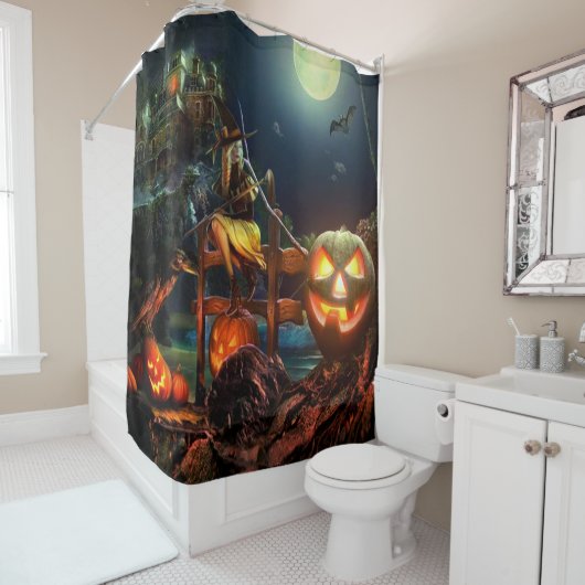 Witch en pompoenen douchegordijn (In situ)