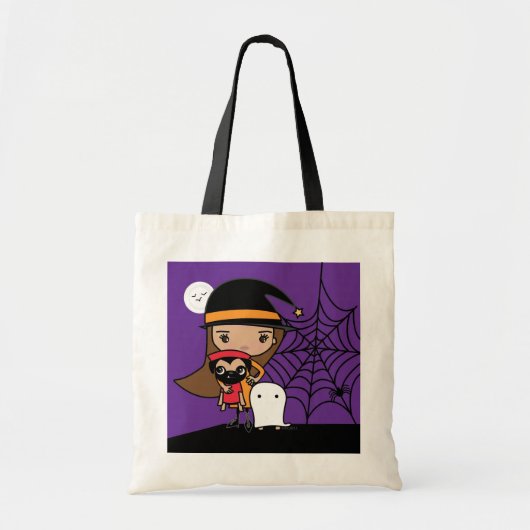 Witch en Pug Halloween Snoep Bag Tote Bag (Voorkant)