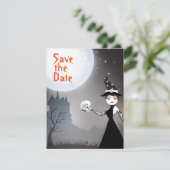 Witch en Skull Couple Full Moon Halloween Wedding Save The Date (Staand voorkant)