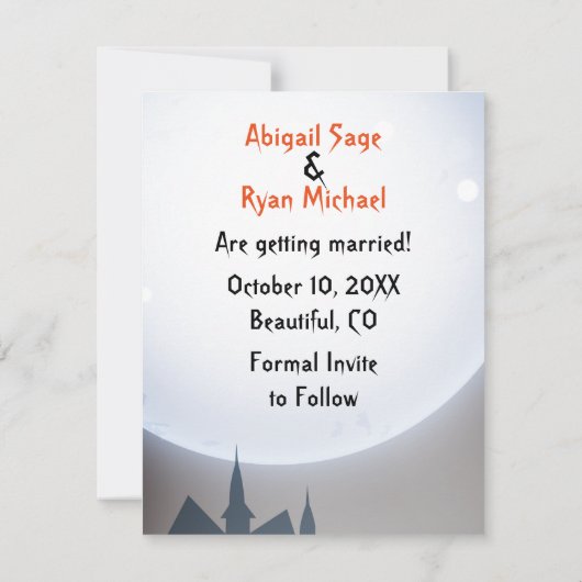 Witch en Skull Couple Full Moon Halloween Wedding Save The Date (Achterkant)