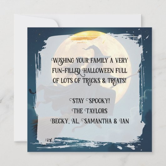 Witch en Warlock gepersonaliseerde Halloween Kaart (Achterkant)