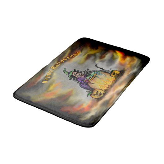 Witch en zwarte kat, Happy Halloween! Badmat (Gekanteld)