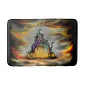 Witch en zwarte kat, Happy Halloween! Badmat (Voorkant)