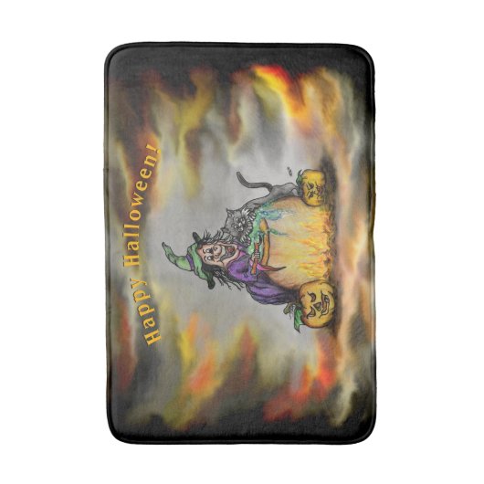 Witch en zwarte kat, Happy Halloween! Badmat (Voorkant Verticaal)