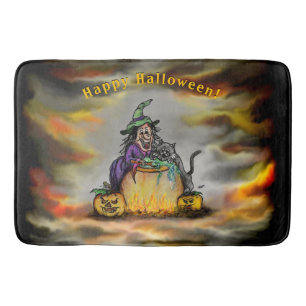 Witch en zwarte kat, Happy Halloween! Badmat