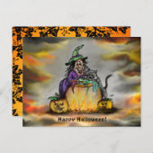 Witch en zwarte kat, Happy Halloween! Briefkaart (Voorkant / Achterkant)