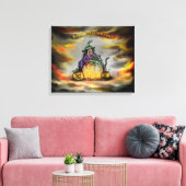 Witch en zwarte kat, Happy Halloween! Canvas Afdruk (Insitu (Woonkamer))