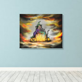 Witch en zwarte kat, Happy Halloween! Canvas Afdruk (Insitu (Houten vloer))