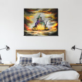 Witch en zwarte kat, Happy Halloween! Canvas Afdruk (Insitu (Slaapkamer))