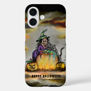 Witch en zwarte kat, Happy Halloween! iPhone 16 Hoesje