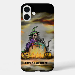 Witch en zwarte kat, Happy Halloween! iPhone 16 Plus Hoesje