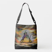Witch en zwarte kat, Happy Halloween! Crossbody Tas (Achterkant)