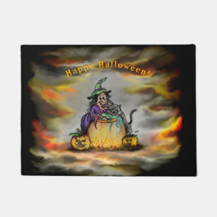 Witch en zwarte kat, Happy Halloween! Deurmat