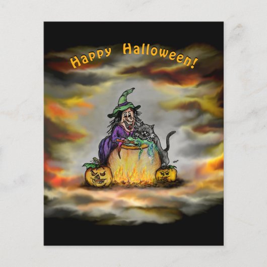 Witch en zwarte kat, Happy Halloween! Flyer (Voorkant)