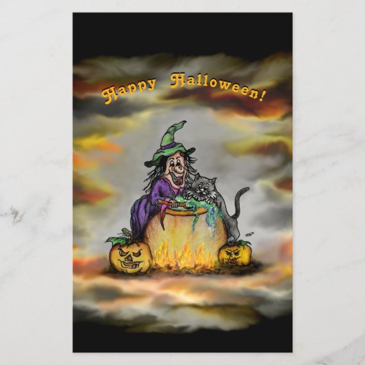 Witch en zwarte kat, Happy Halloween! Flyer (Voorkant)