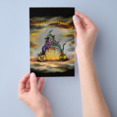 Witch en zwarte kat, Happy Halloween! Flyer (Hand)