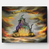 Witch en zwarte kat, Happy Halloween! Fotoplaat (Voorkant)