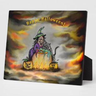Witch en zwarte kat, Happy Halloween! Fotoplaat