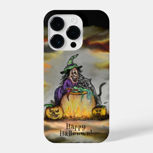 Witch en zwarte kat, Happy Halloween! iPhone Hoesje (Achterkant)