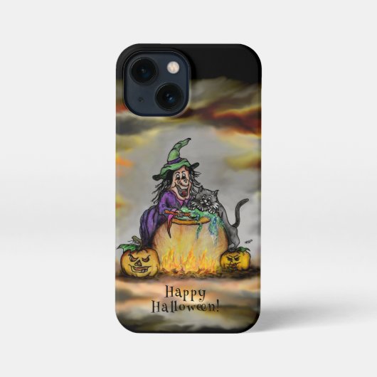 Witch en zwarte kat, Happy Halloween! iPhone Hoesje (Achterkant)