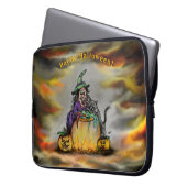 Witch en zwarte kat, Happy Halloween! Laptop Sleeve (Voorkant Links)