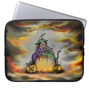 Witch en zwarte kat, Happy Halloween! Laptop Sleeve