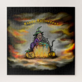 Witch en zwarte kat, Happy Halloween! Legpuzzel (Verticaal)