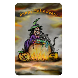 Witch en zwarte kat, Happy Halloween! Magneet