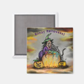 Witch en zwarte kat, Happy Halloween! Magneet (Voorkant / Achterkant)