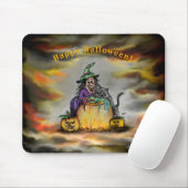 Witch en zwarte kat, Happy Halloween! Muismat (Met muis)