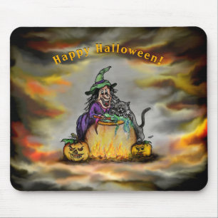 Witch en zwarte kat, Happy Halloween! Muismat