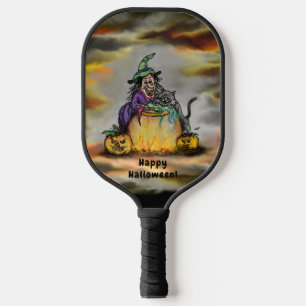 Witch en zwarte kat, Happy Halloween! Pickleball Paddle