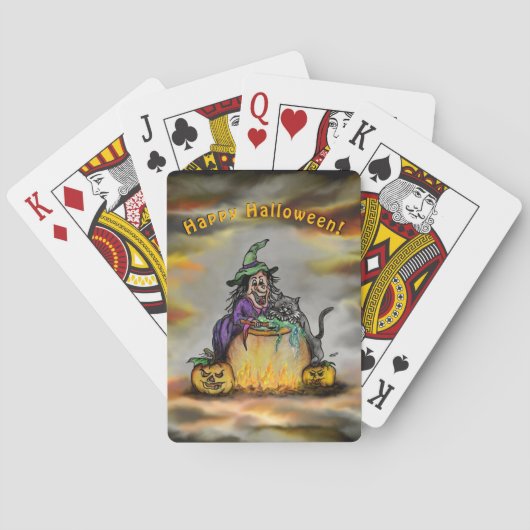 Witch en zwarte kat, Happy Halloween! Pokerkaarten (Achterkant)