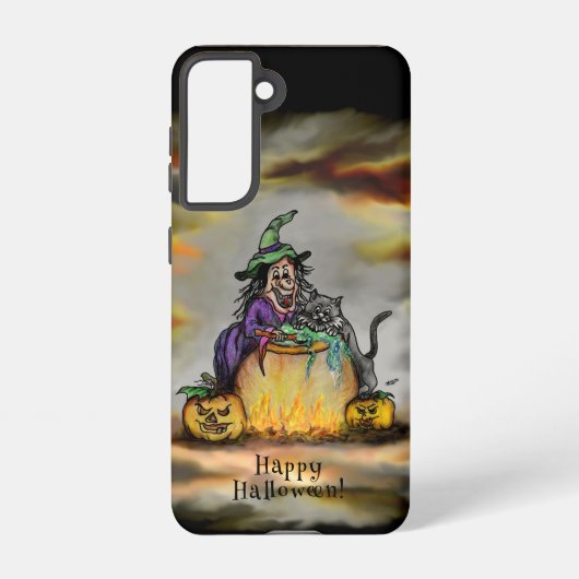 Witch en zwarte kat, Happy Halloween! Samsung Galaxy Hoesje (Achterkant)