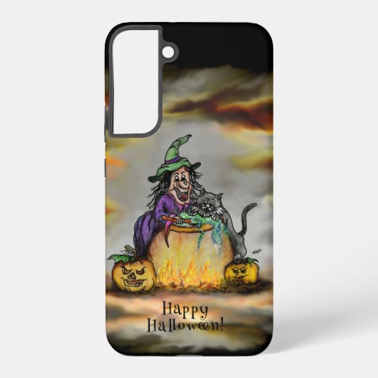 Witch en zwarte kat, Happy Halloween! Samsung Galaxy Hoesje (Achterkant)