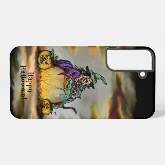 Witch en zwarte kat, Happy Halloween! Samsung Galaxy Hoesje (Achterkant horizontaal)