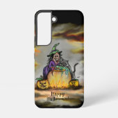 Witch en zwarte kat, Happy Halloween! Samsung Galaxy Hoesje (Achterkant)