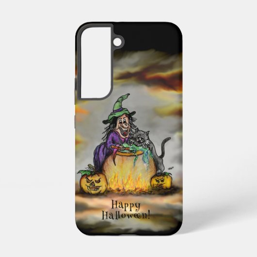 Witch en zwarte kat, Happy Halloween! Samsung Galaxy Hoesje (Achterkant)